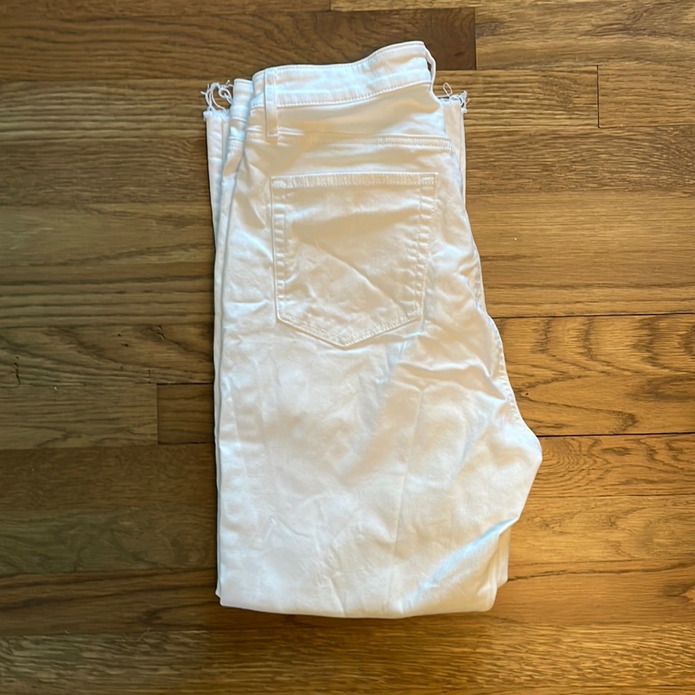 LOFT White Denim Curvy High Waist Kick Crop, Size 30